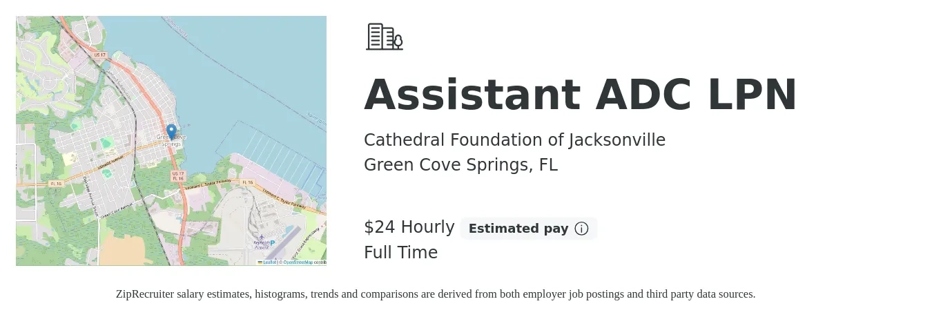Cathedral Foundation of Jacksonville job posting for a Assistant ADC LPN in Green Cove Springs, FL with a salary of $25 Hourly with a map of Green Cove Springs location.