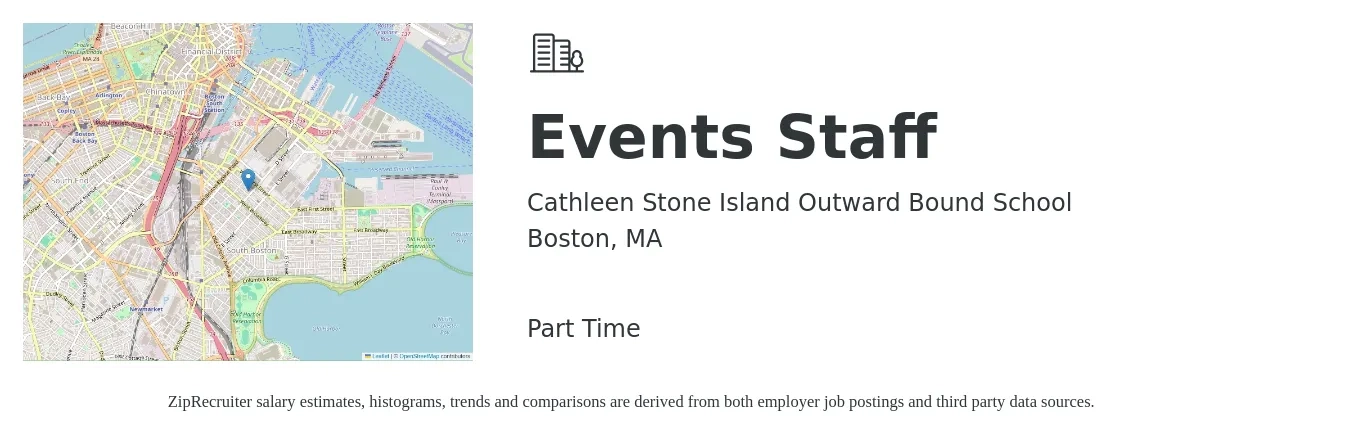 Cathleen Stone Island Outward Bound School job posting for a Events Staff in Boston, MA with a salary of $15 Hourly with a map of Boston location.