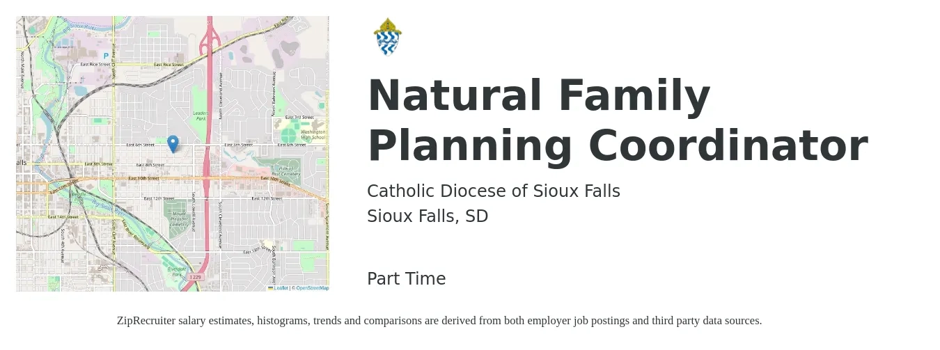 Catholic Diocese of Sioux Falls job posting for a Natural Family Planning Coordinator in Sioux Falls, SD with a salary of $18 to $24 Hourly with a map of Sioux Falls location.