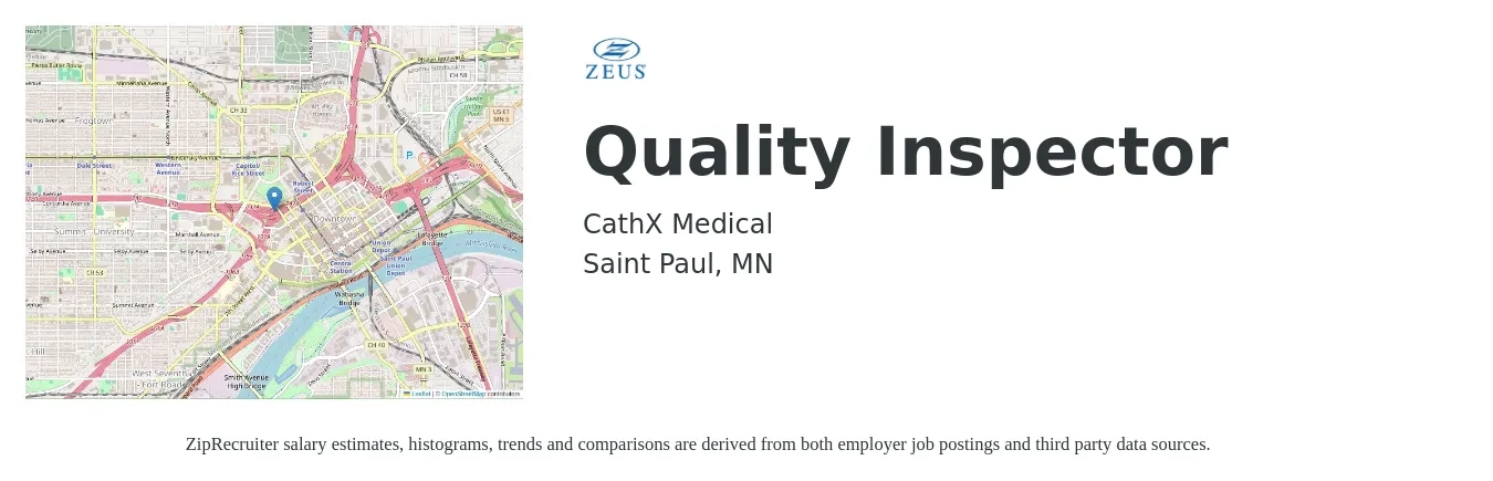 CathX Medical job posting for a Quality Inspector in Saint Paul, MN with a salary of $17 to $24 Hourly with a map of Saint Paul location.