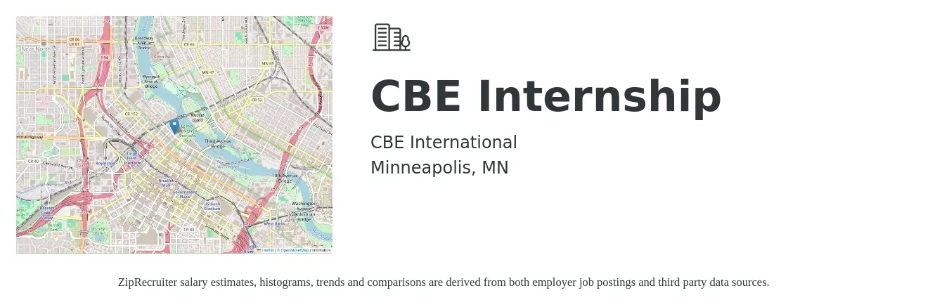 CBE International job posting for a CBE Internship in Minneapolis, MN with a salary of $14 to $19 Hourly with a map of Minneapolis location.