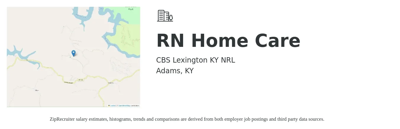 CBS Lexington KY NRL job posting for a RN Home Care in Adams, KY with a salary of $56,000 Hourly with a map of Adams location.