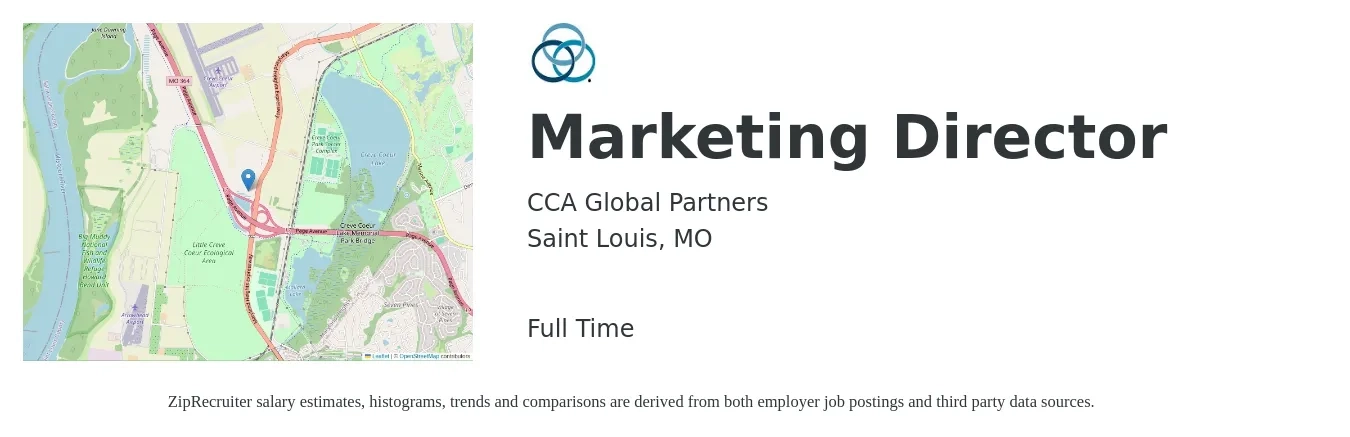 CCA Global Partners job posting for a Marketing Director in Saint Louis, MO with a salary of $69,500 to $127,800 Yearly with a map of Saint Louis location.