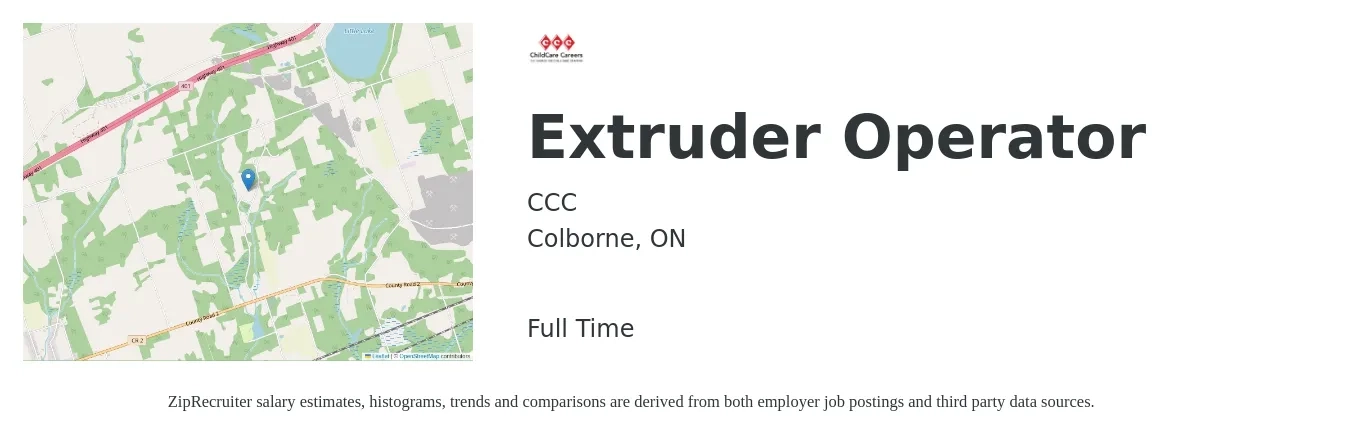 CCC job posting for a Extruder Operator in Colborne, ON with a map of Colborne location.