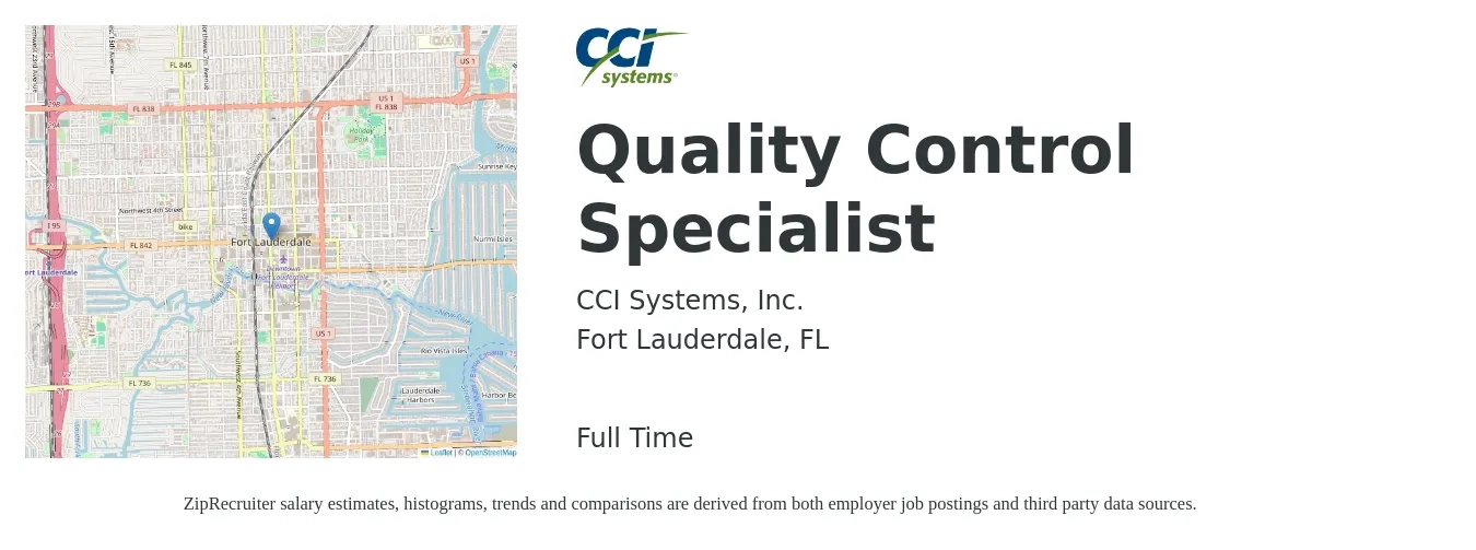 CCI Systems, Inc. job posting for a Quality Control Specialist in Fort Lauderdale, FL with a salary of $20 to $35 Hourly with a map of Fort Lauderdale location.
