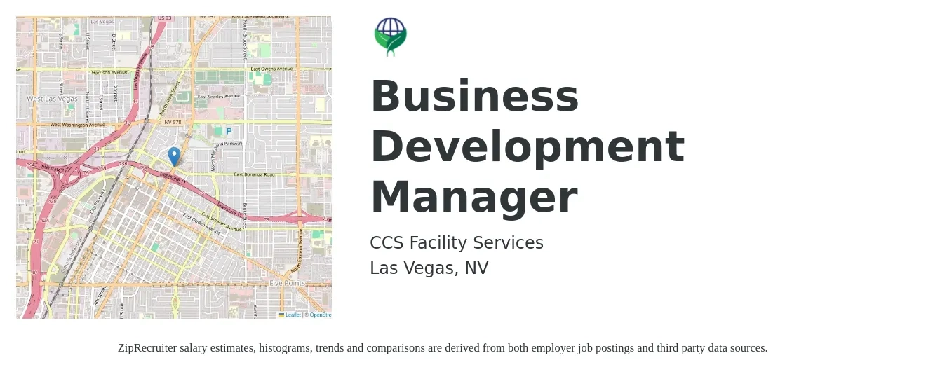 CCS Facility Services job posting for a Business Development Manager in Las Vegas, NV with a salary of $58,600 to $96,100 Yearly with a map of Las Vegas location.