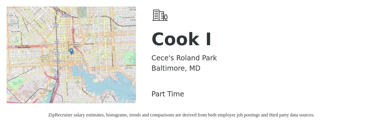 Cece's Roland Park job posting for a Cook I in Baltimore, MD with a salary of $16 to $20 Hourly with a map of Baltimore location.