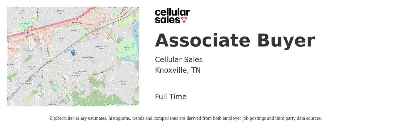 Cellular Sales job posting for a Associate Buyer in Knoxville, TN with a salary of $17 to $26 Hourly with a map of Knoxville location.
