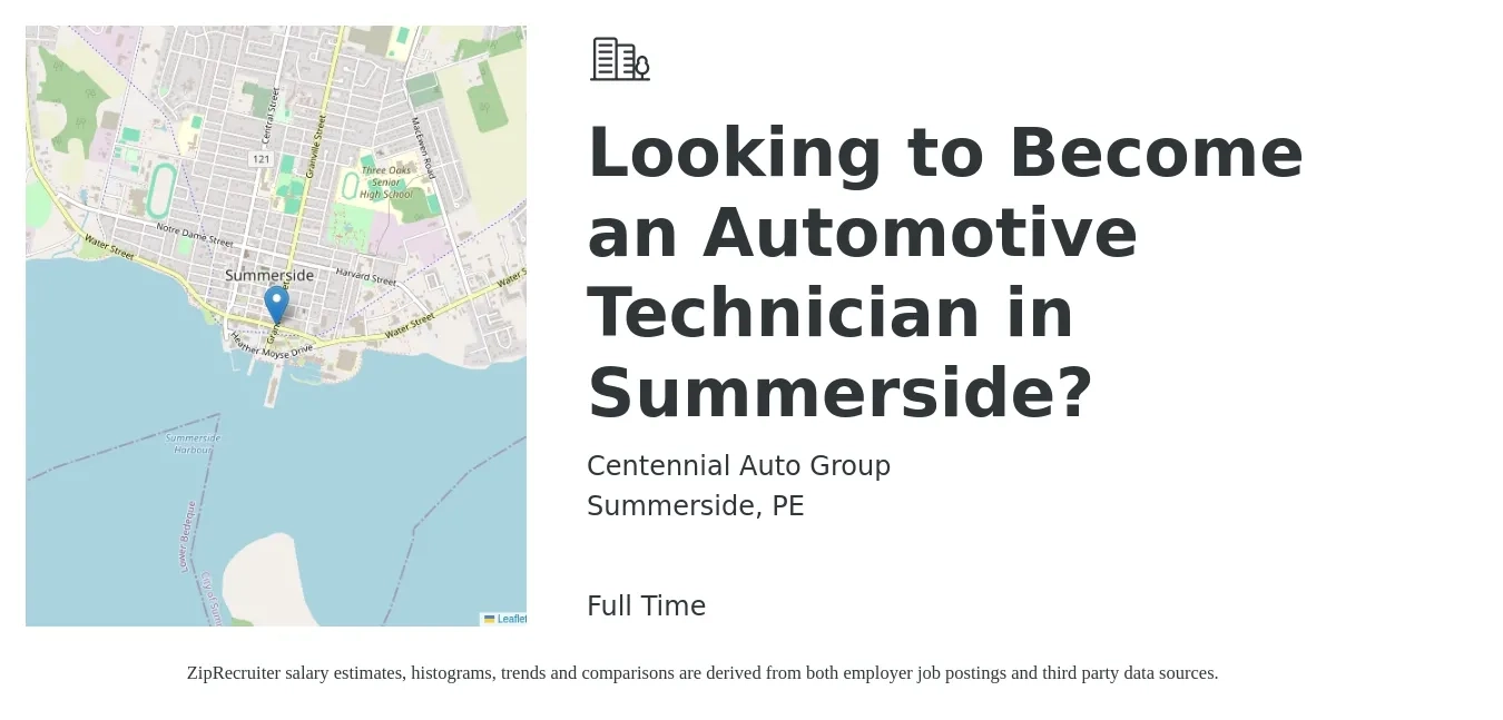 Centennial Auto Group job posting for a Looking to Become an Automotive Technician in Summerside? in Summerside, PE with a salary of $42,000 to $75,000 Yearly with a map of Summerside location.