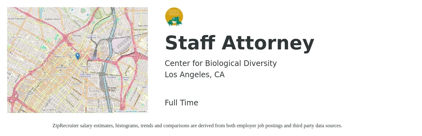 Center for Biological Diversity job posting for a Staff Attorney in Los Angeles, CA with a salary of $69,000 to $85,000 Yearly with a map of Los Angeles location.
