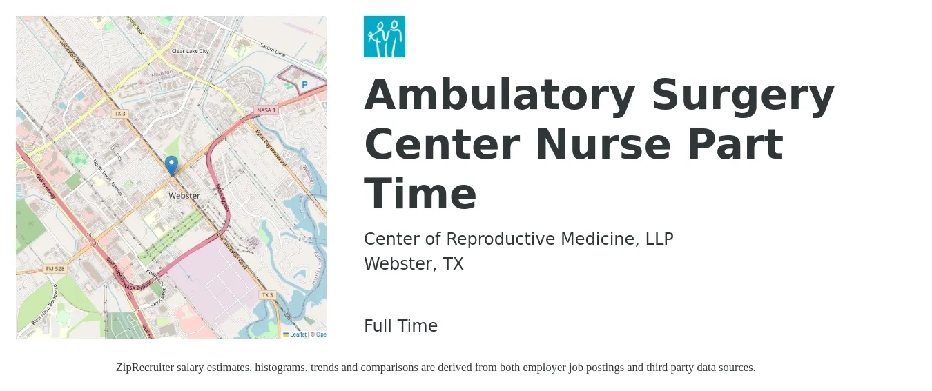 Center of Reproductive Medicine, LLP job posting for a Ambulatory Surgery Center Nurse Part Time in Webster, TX with a salary of $29 to $46 Hourly with a map of Webster location.