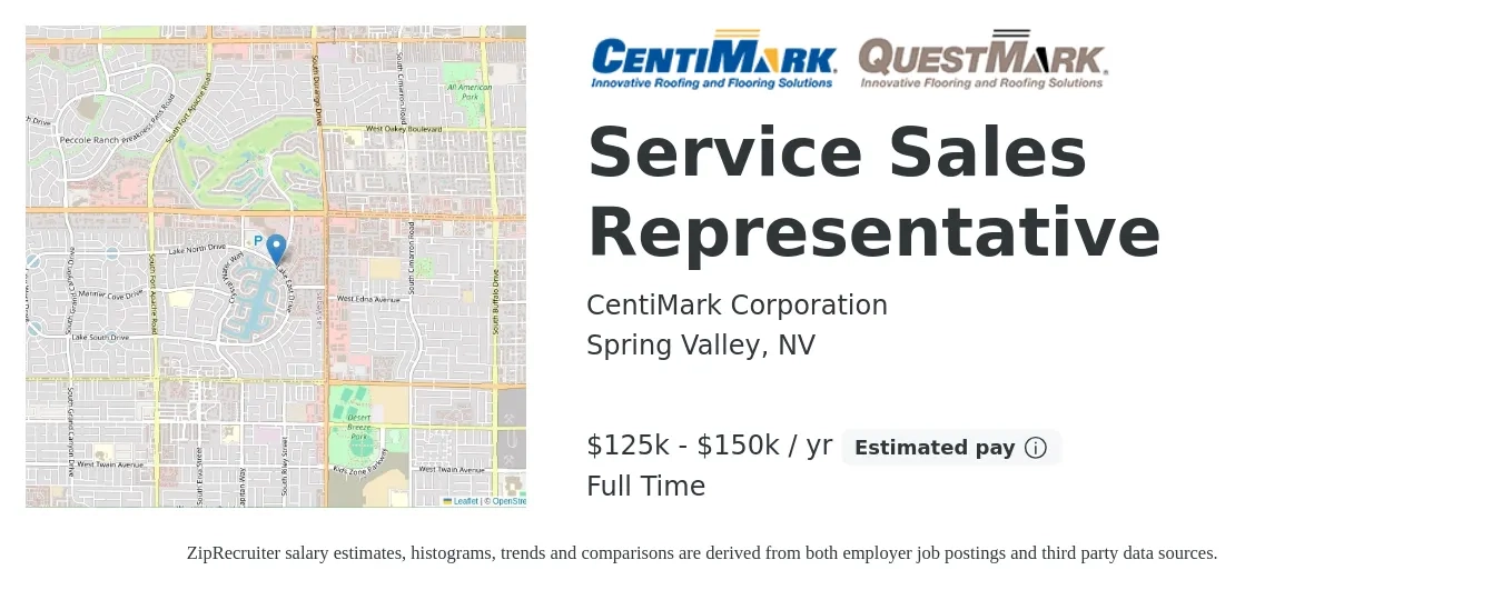 CentiMark Corporation job posting for a Service Sales Representative in Spring Valley, NV with a salary of $125,000 to $150,000 Yearly with a map of Spring Valley location.