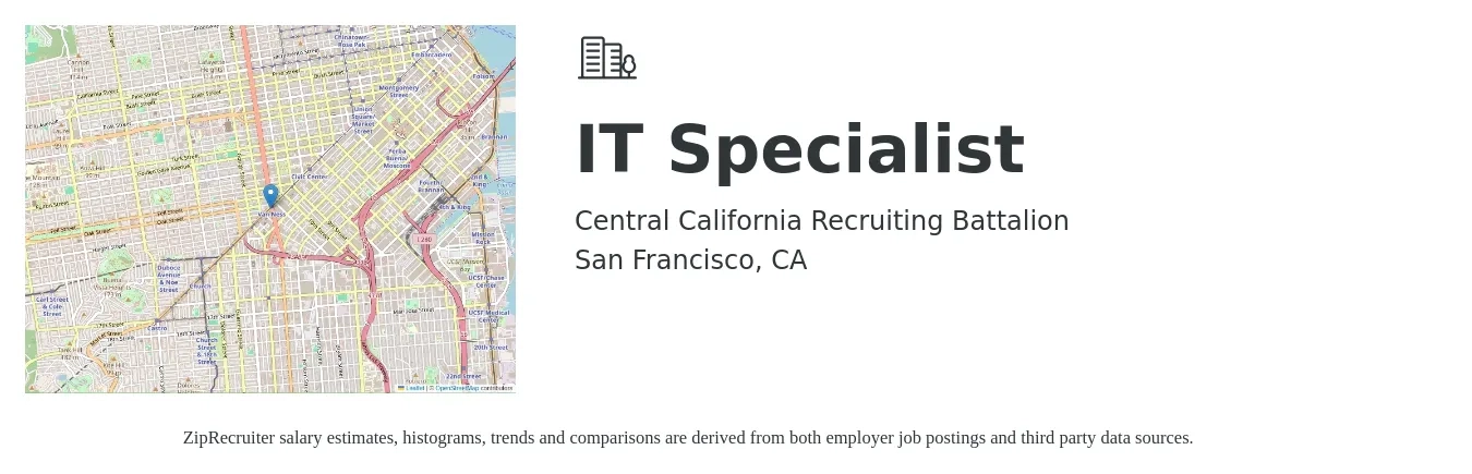 Central California Recruiting Battalion job posting for a IT Specialist in San Francisco, CA with a salary of $40,000 Yearly with a map of San Francisco location.
