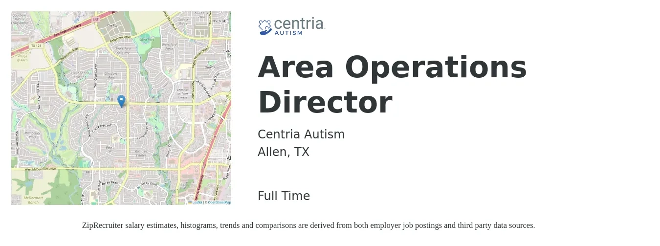 Centria Autism job posting for a Area Operations Director in Allen, TX with a salary of $372,100 Yearly with a map of Allen location.
