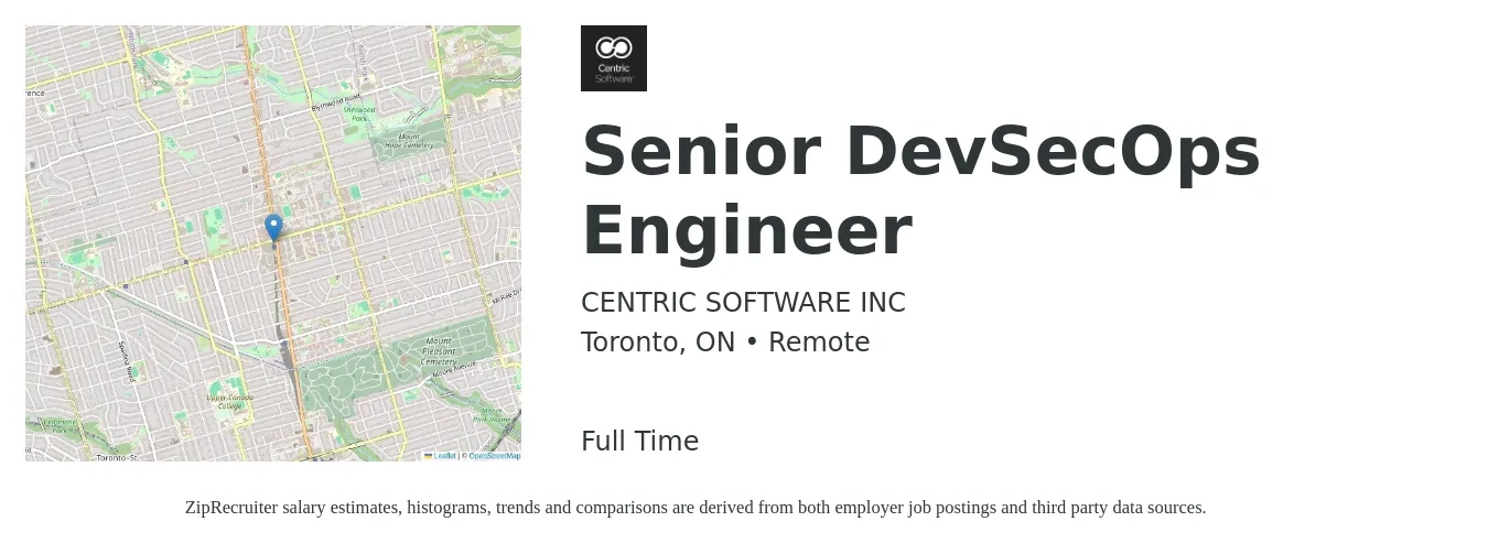 CENTRIC SOFTWARE INC job posting for a Senior DevSecOps Engineer in Toronto, ON with a map of Toronto location.