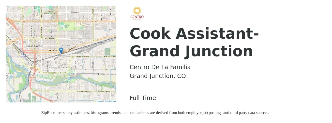 Centro De La Familia job posting for a Cook Assistant-Grand Junction in Grand Junction, CO with a salary of $14 to $15 Hourly with a map of Grand Junction location.