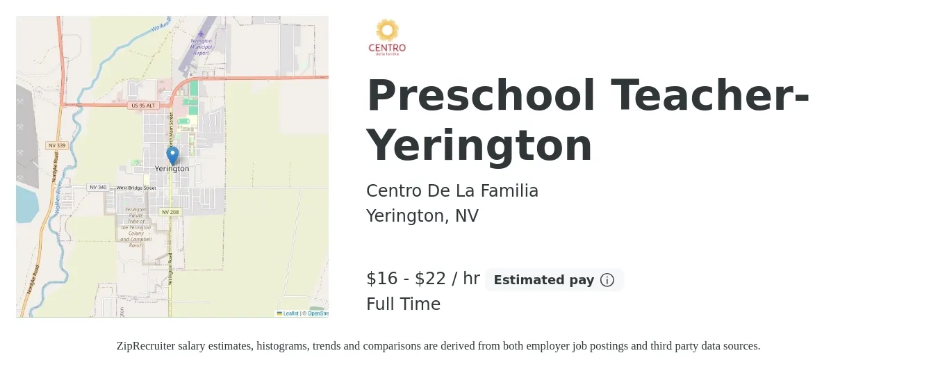 Centro De La Familia job posting for a Preschool Teacher-Yerington in Yerington, NV with a salary of $17 to $23 Yearly with a map of Yerington location.