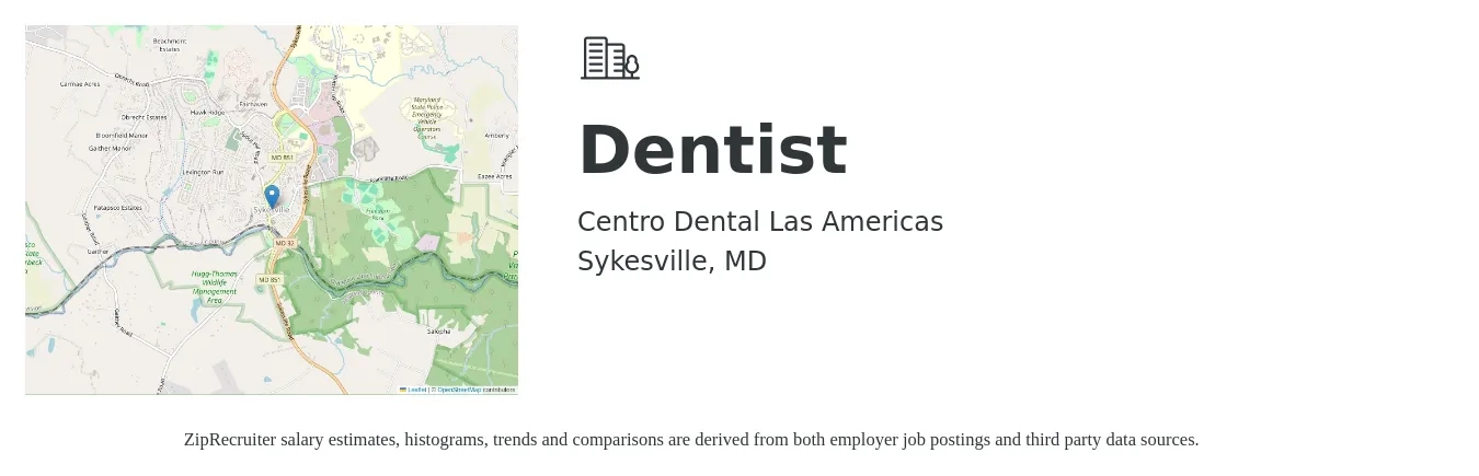 Centro Dental Las Americas job posting for a Dentist in Sykesville, MD with a salary of $950 to $3,800 Weekly with a map of Sykesville location.