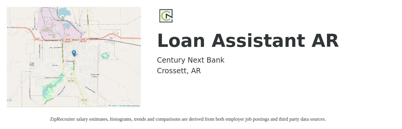 Century Next Bank job posting for a Loan Assistant AR in Crossett, AR with a salary of $18 Hourly with a map of Crossett location.