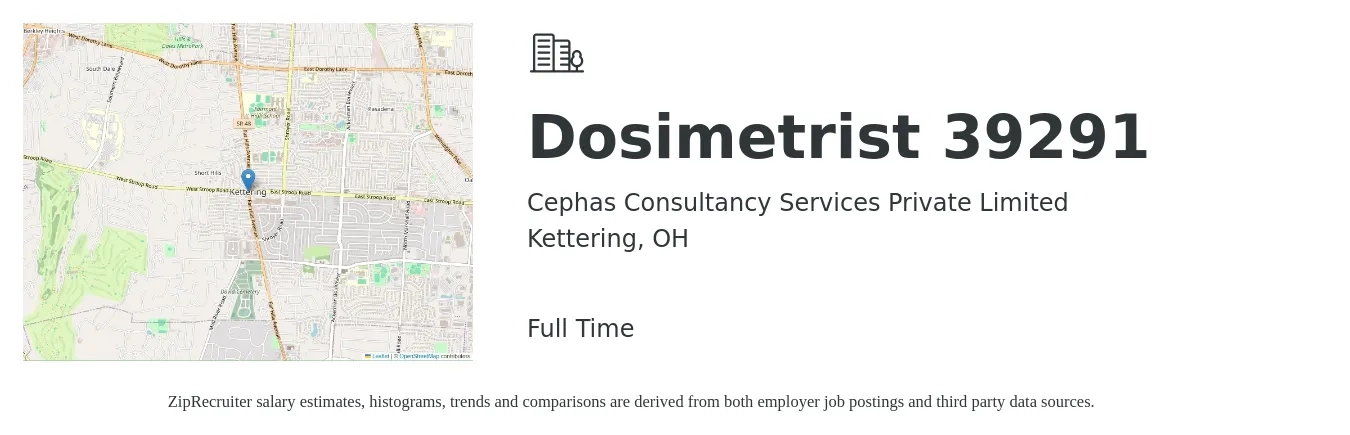 Cephas Consultancy Services Private Limited job posting for a Dosimetrist 39291 in Kettering, OH with a salary of $44 to $70 Hourly with a map of Kettering location.