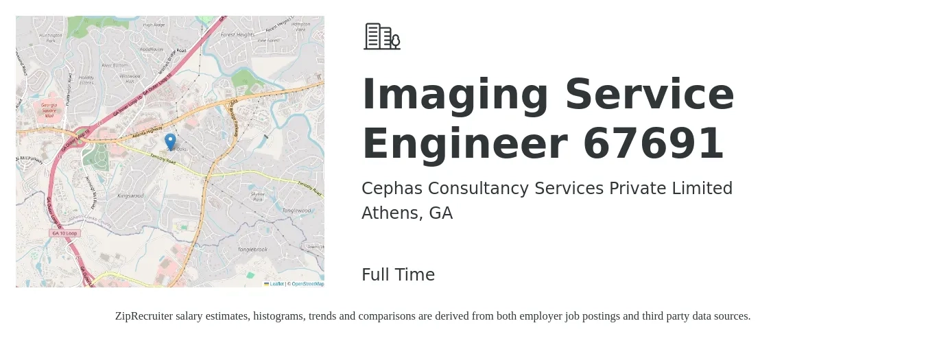 Cephas Consultancy Services Private Limited job posting for a Imaging Service Engineer 67691 in Athens, GA with a salary of $48,300 to $80,600 Yearly with a map of Athens location.