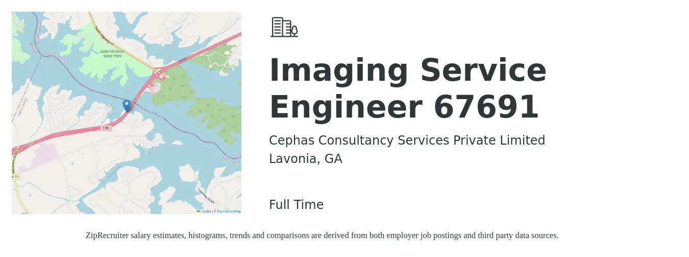 Cephas Consultancy Services Private Limited job posting for a Imaging Service Engineer 67691 in Lavonia, GA with a salary of $43,800 to $73,100 Yearly with a map of Lavonia location.