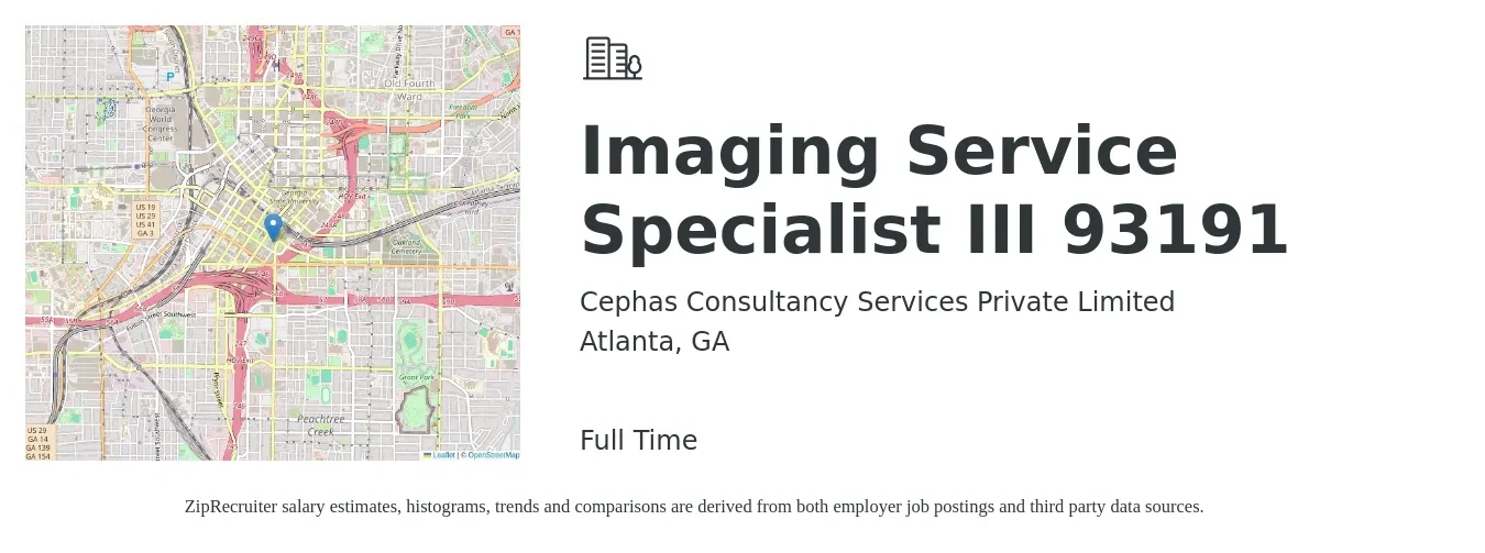 Cephas Consultancy Services Private Limited job posting for a Imaging Service Specialist III 93191 in Atlanta, GA with a salary of $17 to $41 Hourly with a map of Atlanta location.