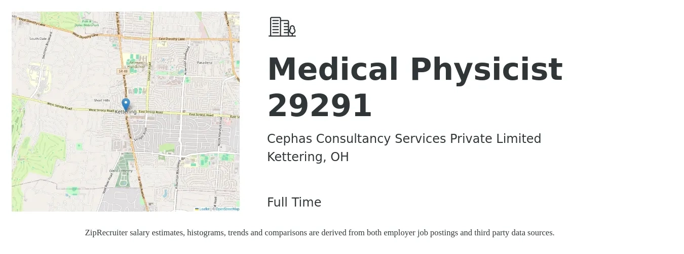 Cephas Consultancy Services Private Limited job posting for a Medical Physicist 29291 in Kettering, OH with a salary of $52,600 to $99,800 Yearly with a map of Kettering location.