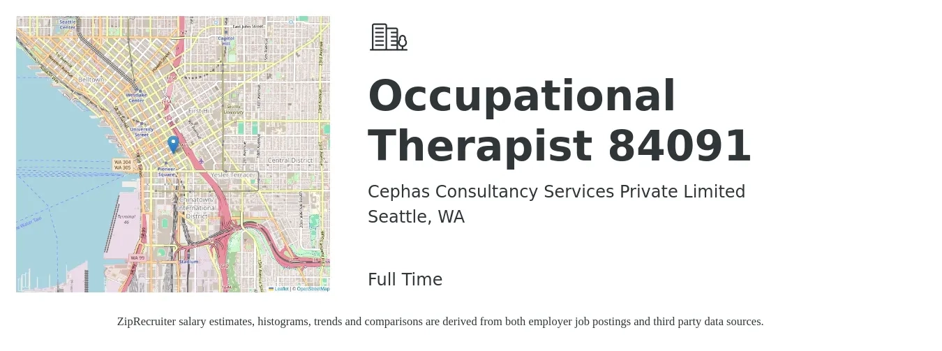 Cephas Consultancy Services Private Limited job posting for a Occupational Therapist 84091 in Seattle, WA with a salary of $46 to $60 Hourly with a map of Seattle location.