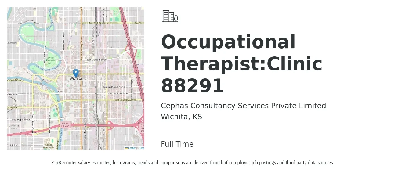 Cephas Consultancy Services Private Limited job posting for a Occupational Therapist:Clinic 88291 in Wichita, KS with a salary of $36 to $48 Hourly with a map of Wichita location.