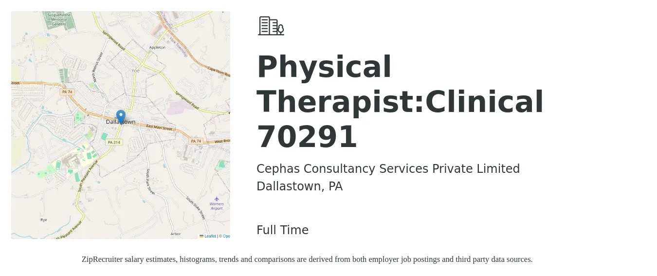 Cephas Consultancy Services Private Limited job posting for a Physical Therapist:Clinical 70291 in Dallastown, PA with a salary of $1,620 to $2,090 Weekly with a map of Dallastown location.