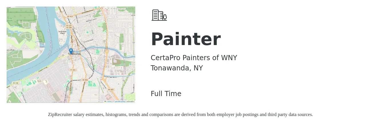 CertaPro Painters of WNY job posting for a Painter in Tonawanda, NY with a salary of $17 to $24 Hourly with a map of Tonawanda location.