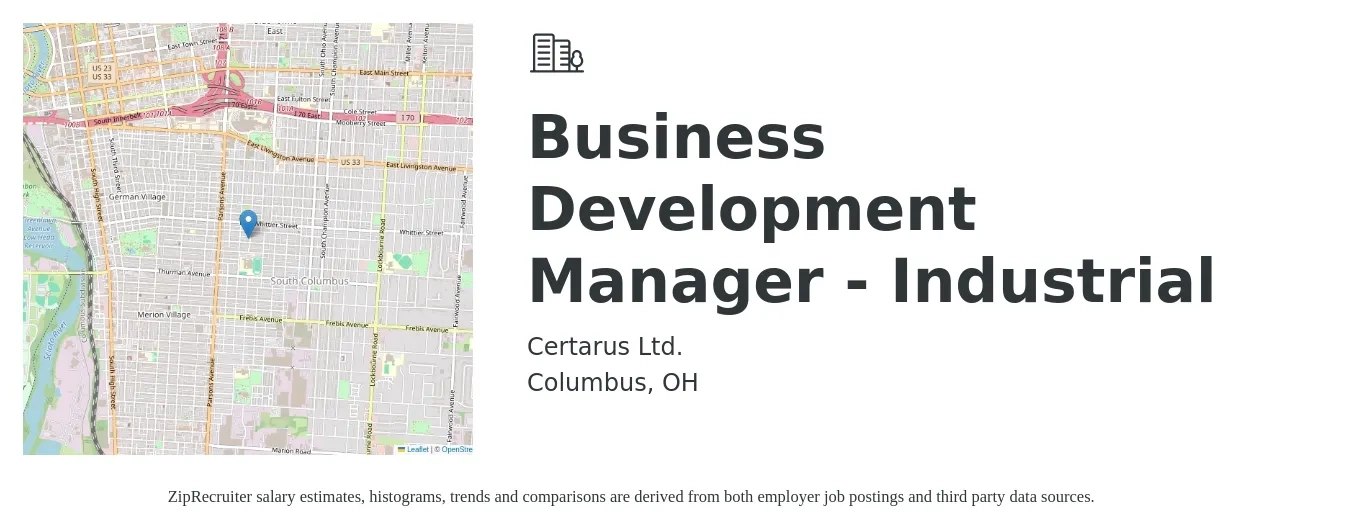 Certarus Ltd. job posting for a Business Development Manager - Industrial in Columbus, OH with a salary of $58,900 to $96,600 Yearly with a map of Columbus location.