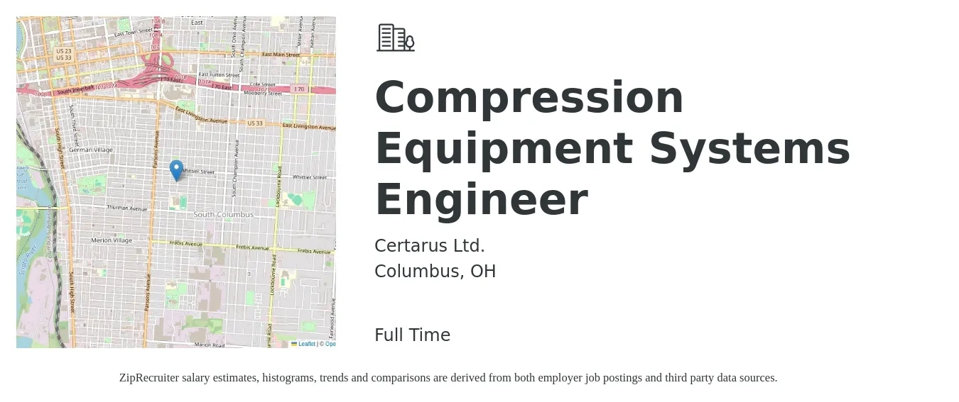 Certarus Ltd. job posting for a Compression Equipment Systems Engineer in Columbus, OH with a salary of $42 to $53 Hourly with a map of Columbus location.