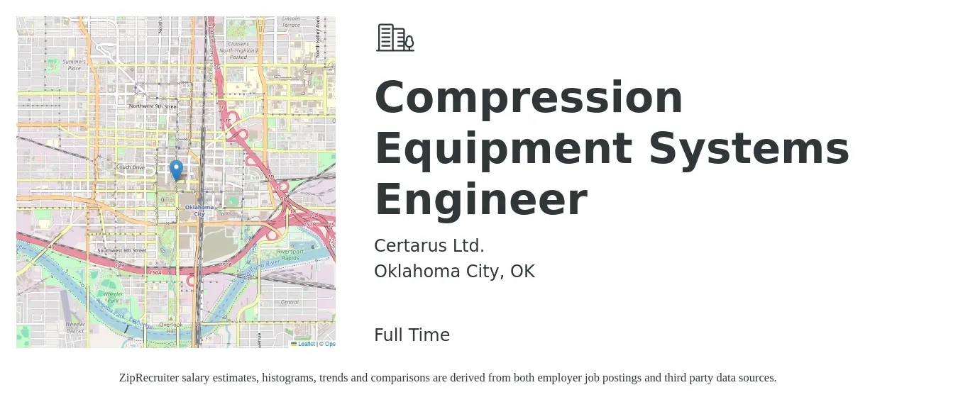Certarus Ltd. job posting for a Compression Equipment Systems Engineer in Oklahoma City, OK with a salary of $41 to $51 Hourly with a map of Oklahoma City location.