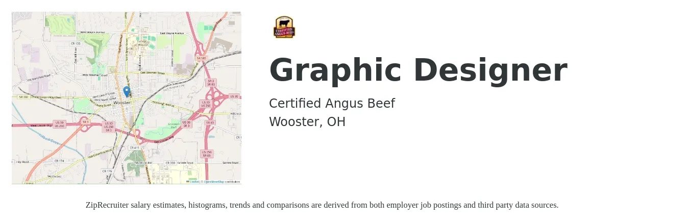Certified Angus Beef job posting for a Graphic Designer in Wooster, OH with a salary of $18 to $28 Hourly with a map of Wooster location.