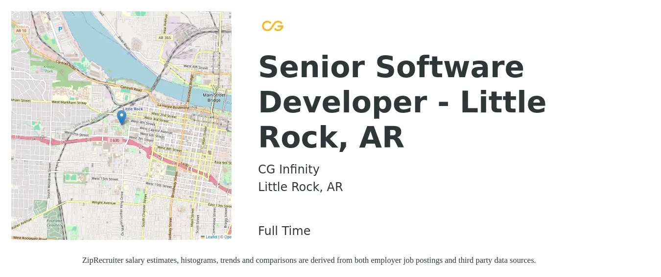 CG Infinity job posting for a Senior Software Developer - Little Rock, AR in Little Rock, AR with a salary of $52 to $69 Hourly with a map of Little Rock location.