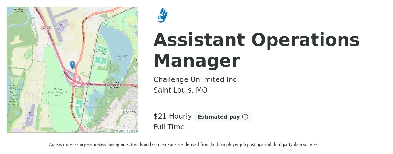 Challenge Unlimited Inc job posting for a Assistant Operations Manager in Saint Louis, MO with a salary of $23 Hourly with a map of Saint Louis location.