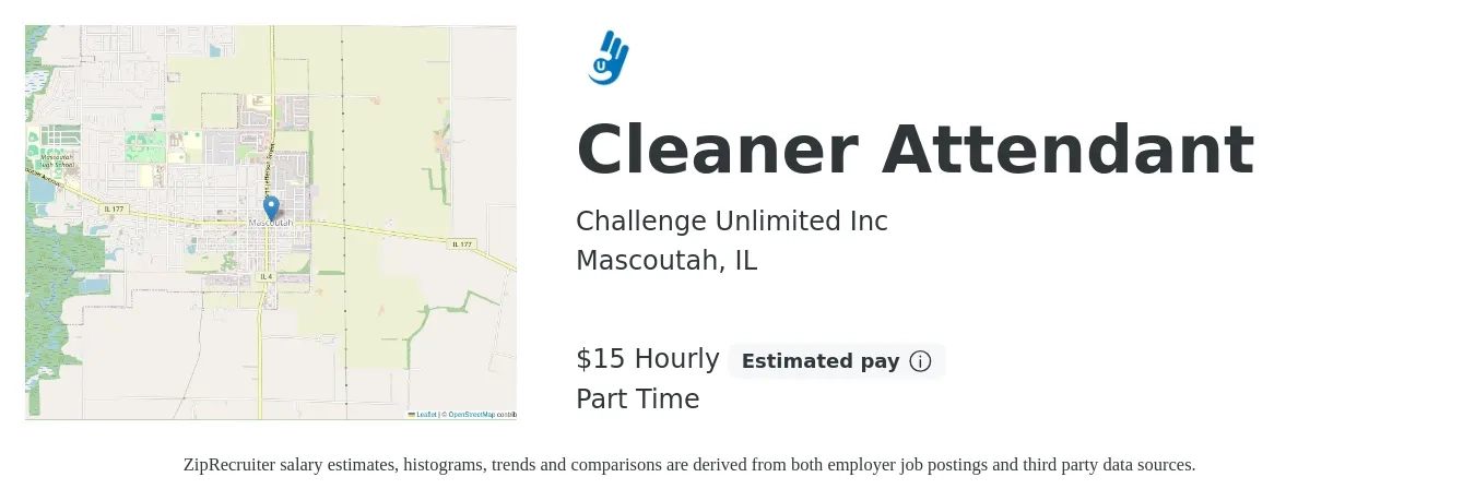 Challenge Unlimited Inc job posting for a Cleaner Attendant in Mascoutah, IL with a salary of $16 Hourly with a map of Mascoutah location.