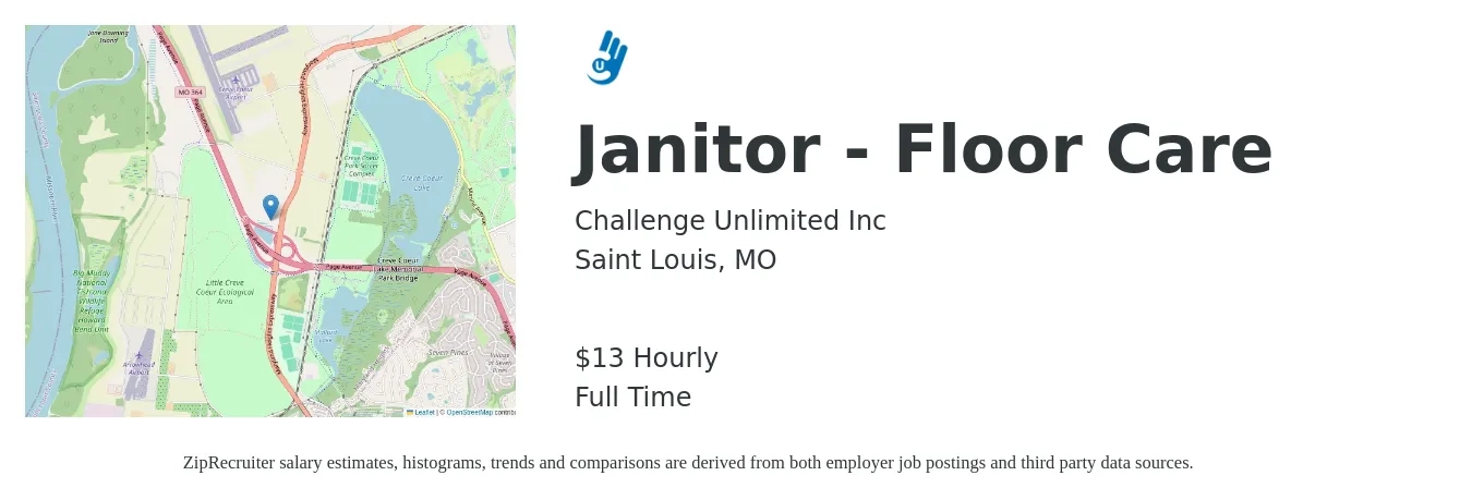 Challenge Unlimited Inc job posting for a Janitor - Floor Care in Saint Louis, MO with a salary of $14 Hourly with a map of Saint Louis location.