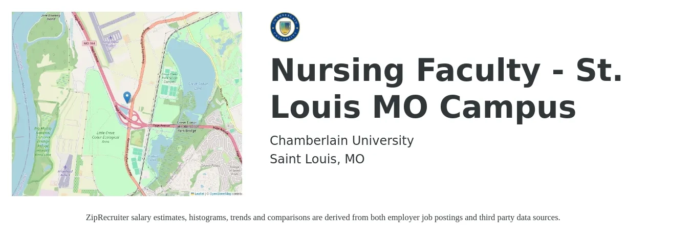 Chamberlain University job posting for a Nursing Faculty - St. Louis MO Campus in Saint Louis, MO with a map of Saint Louis location.