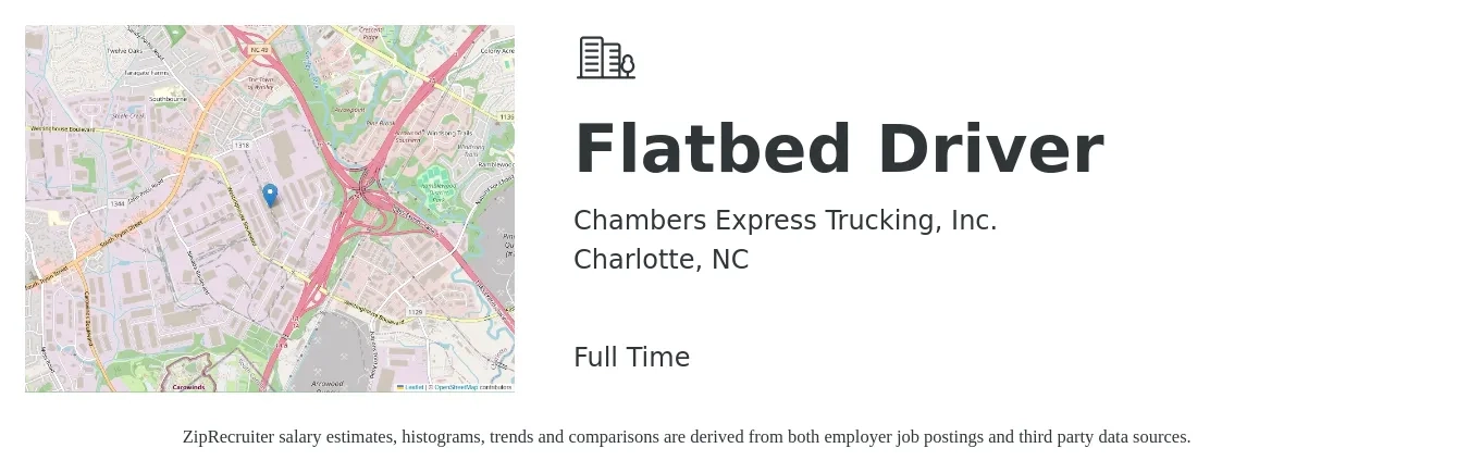 Chambers Express Trucking, Inc. job posting for a Flatbed Driver in Charlotte, NC with a salary of $23 to $37 Hourly with a map of Charlotte location.