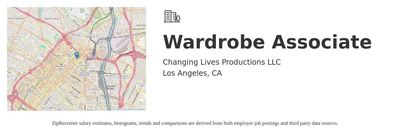 Changing Lives Productions LLC job posting for a Wardrobe Associate in Los Angeles, CA with a salary of $30 to $35 Hourly with a map of Los Angeles location.