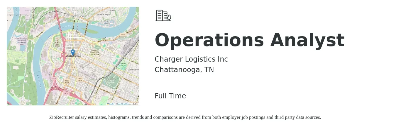 Charger Logistics Inc job posting for a Operations Analyst in Chattanooga, TN with a salary of $23 to $38 Hourly with a map of Chattanooga location.