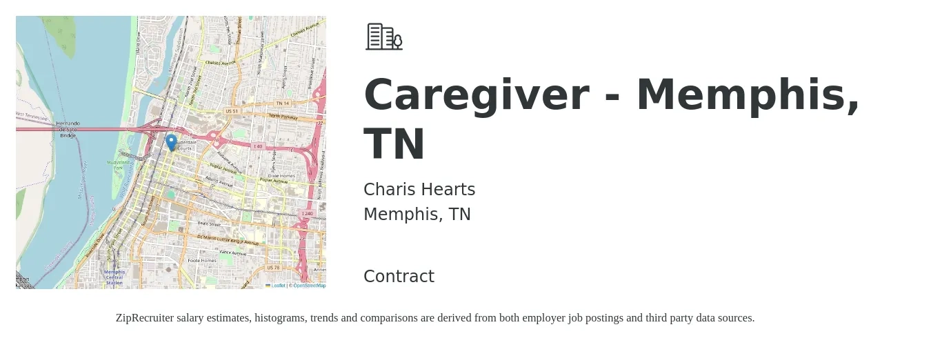 Charis Hearts job posting for a Caregiver - Memphis, TN in Memphis, TN with a salary of $14 to $18 Hourly with a map of Memphis location.