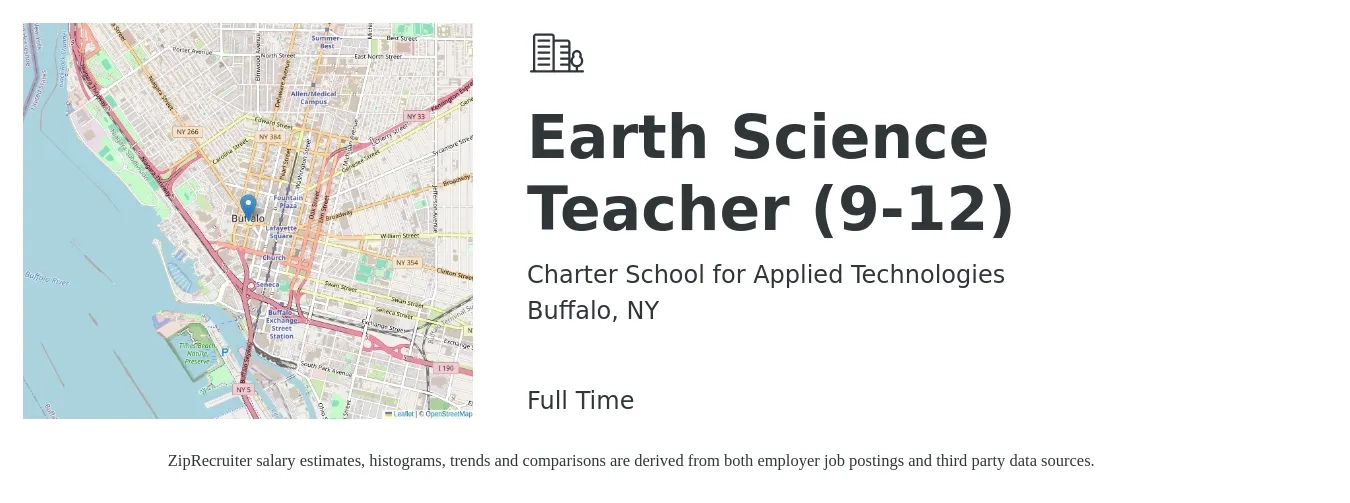 Charter School for Applied Technologies job posting for a Earth Science Teacher (9-12) in Buffalo, NY with a salary of $47,000 to $60,500 Yearly with a map of Buffalo location.