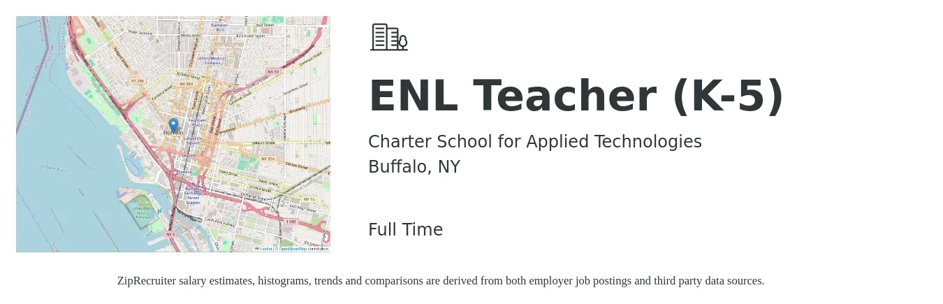 Charter School for Applied Technologies job posting for a ENL Teacher (K-5) in Buffalo, NY with a salary of $43,000 to $55,000 Yearly with a map of Buffalo location.