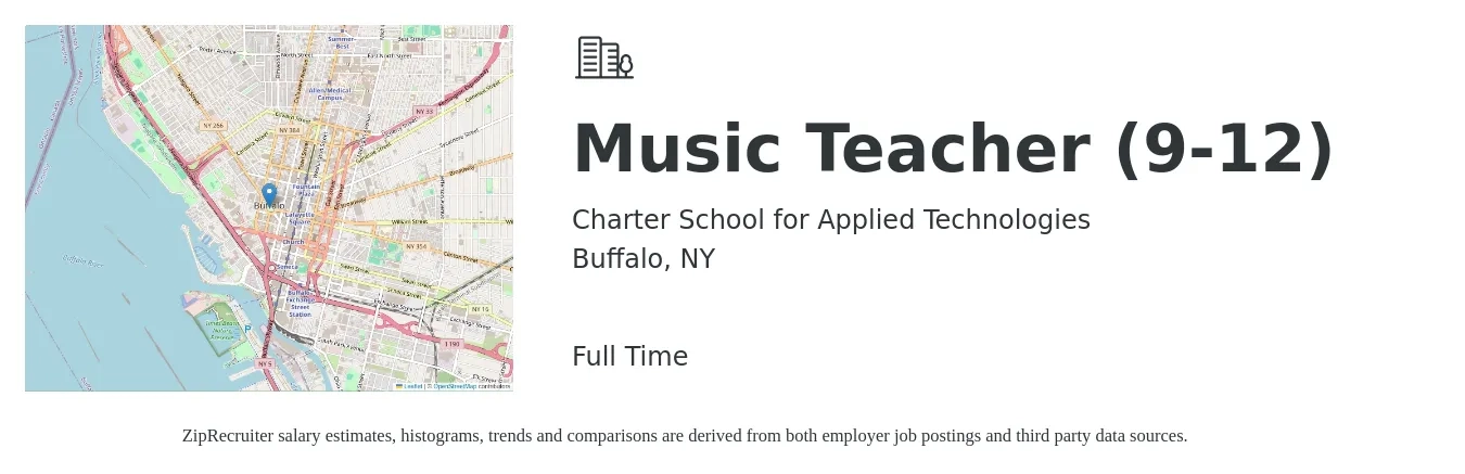 Charter School for Applied Technologies job posting for a Music Teacher (9-12) in Buffalo, NY with a salary of $43,000 to $55,000 Yearly with a map of Buffalo location.