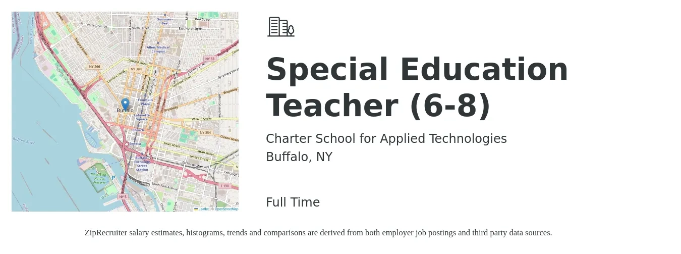 Charter School for Applied Technologies job posting for a Special Education Teacher (6-8) in Buffalo, NY with a salary of $43,000 to $55,000 Yearly with a map of Buffalo location.