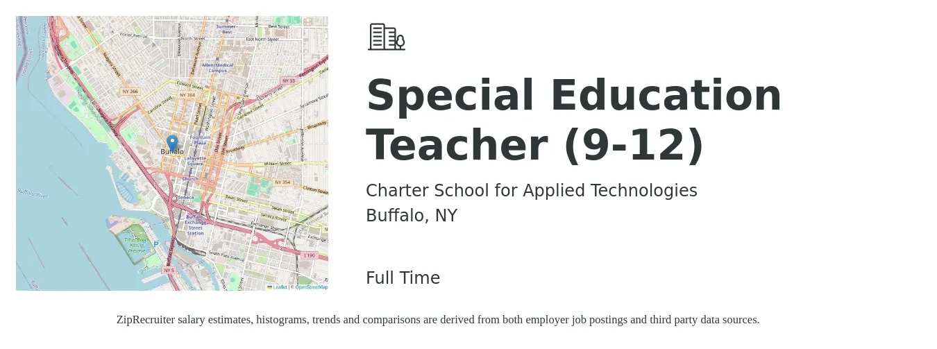 Charter School for Applied Technologies job posting for a Special Education Teacher (9-12) in Buffalo, NY with a salary of $43,000 to $55,000 Yearly with a map of Buffalo location.
